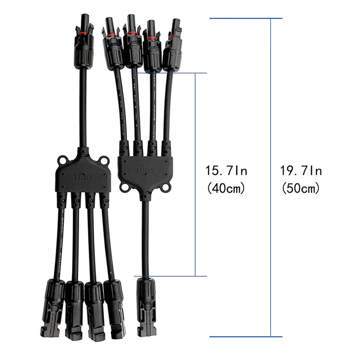 ACOPOWER 1 to 4 Solar Y Branch Connectors, 1 Pair M/FFFF + F/MMMM Y Branch Parallel Adapter Length Specification