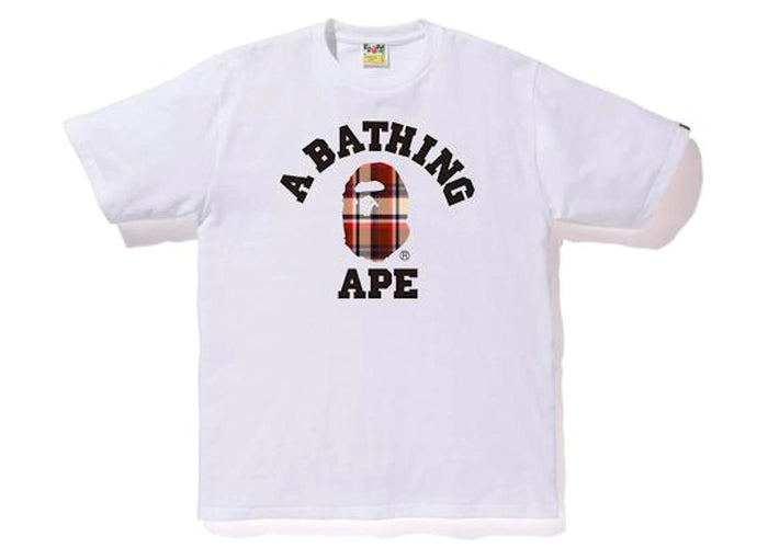 BAPE Check College Tee White/Red