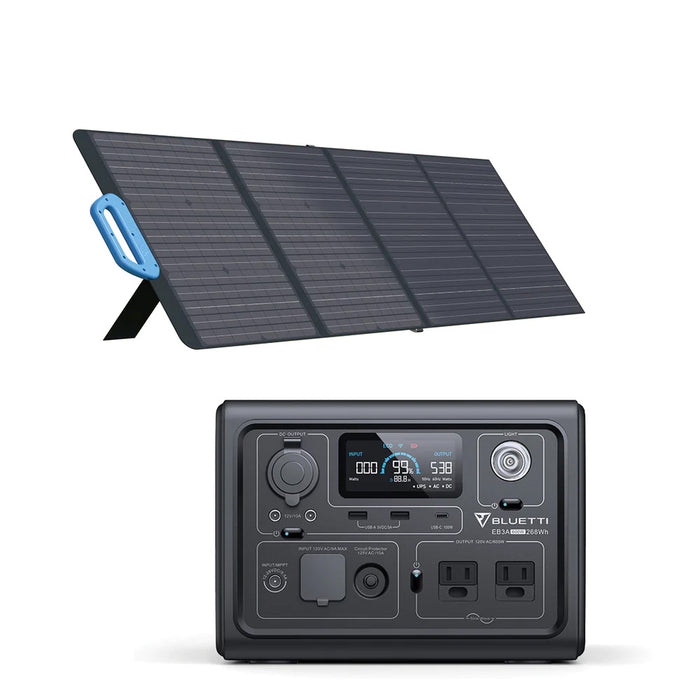BLUETTI EB3A Portable Power Station | Gray | 600 Watts | 268Wh | PV120 Solar Panel