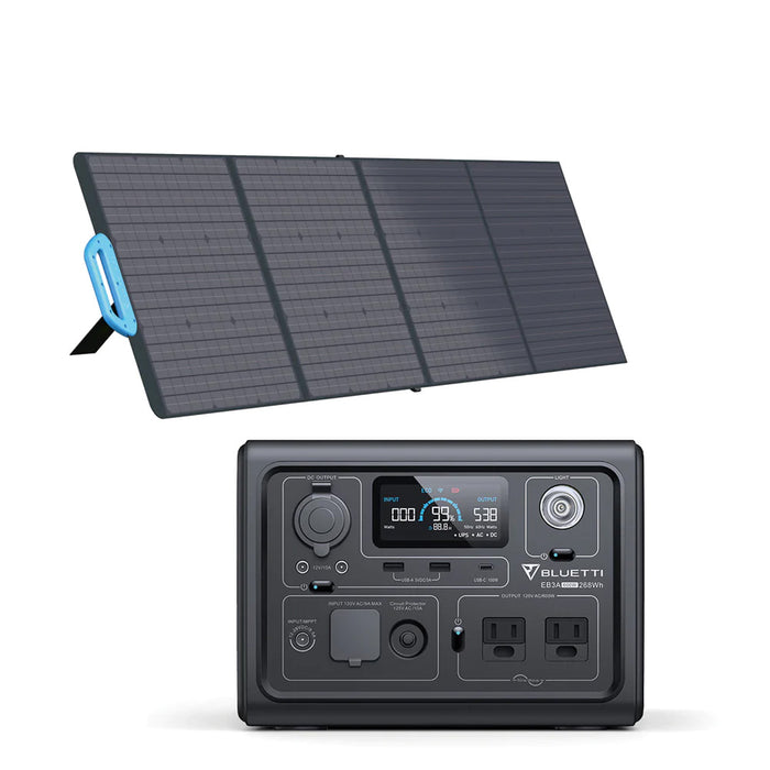 BLUETTI EB3A Portable Power Station | Gray | 600 Watts | 268Wh | PV200 Solar Panel