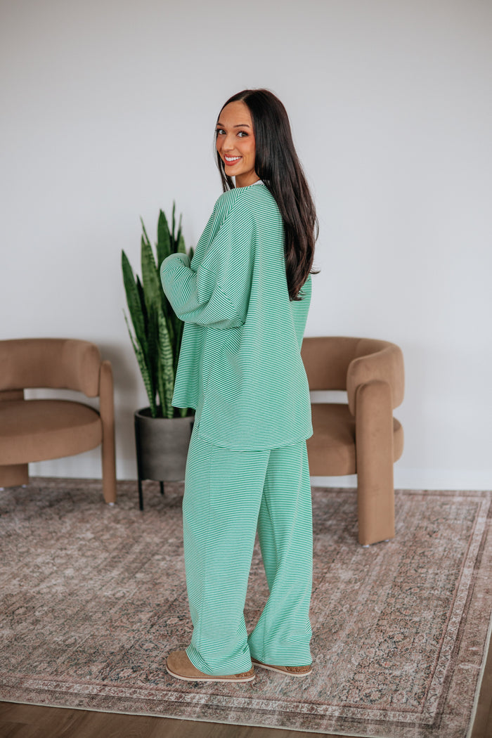 Cayla Striped Pants - Kelly Green Mix
