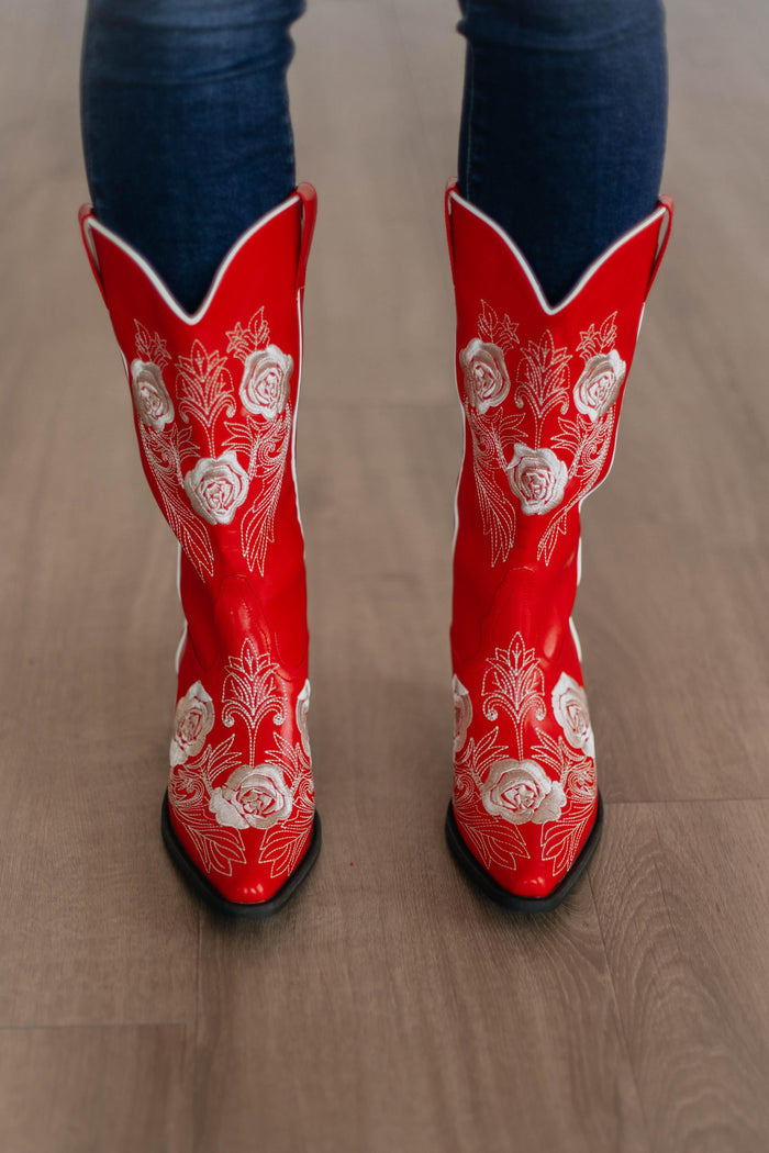 Center Stage Cowgirl Boots - Cherry