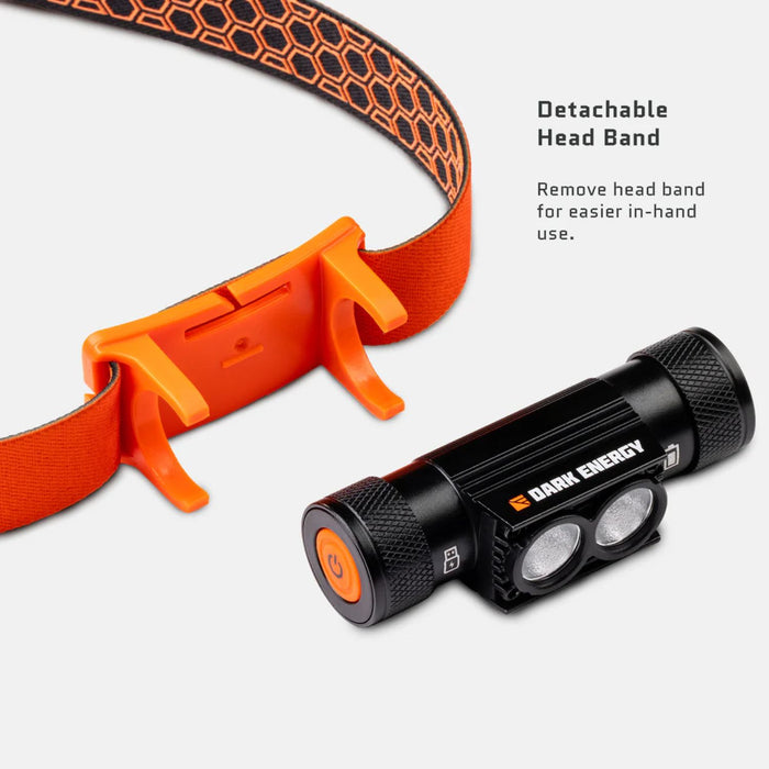 Dark Energy Oracle Headlamp - 900 Lumens Orange - Detachable head band