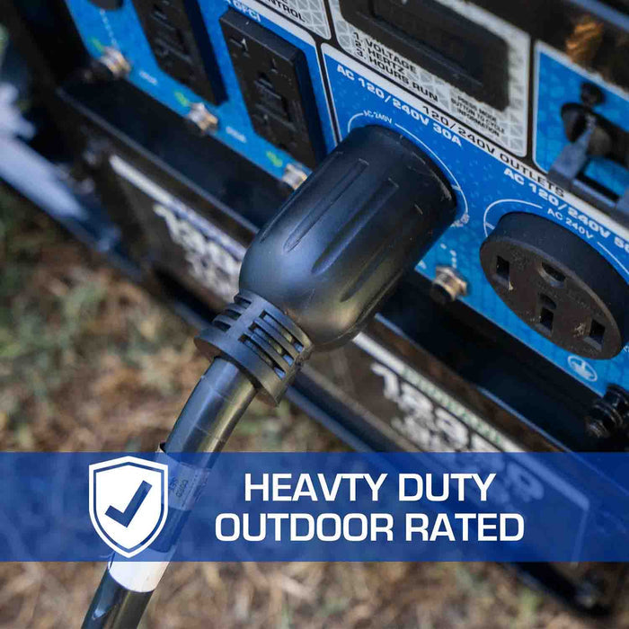 The DuroMax XP3025GC 30-Amp 25-Foot 10-Gauge L14-30 Heavy Duty Generator Power Cord Is Heavy Duty Outdoor Rated