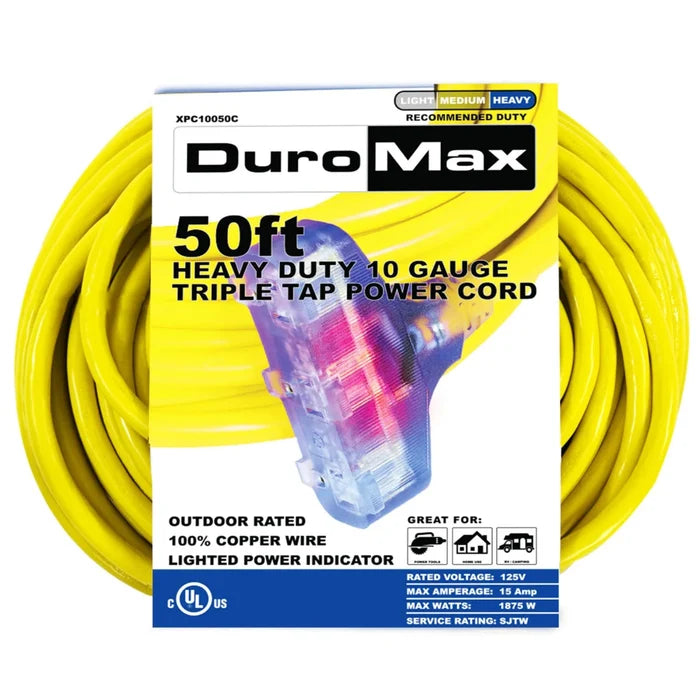 DuroMax 50-Foot 10 Gauge Triple Tap Extension Power Cord