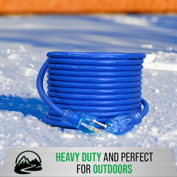 DuroMax XPX10100A Heavy Duty 100-Foot 10 Gauge Blue Single Tap Extension Power Cord Features Is Heavy Duty And Perfect For Outdoors