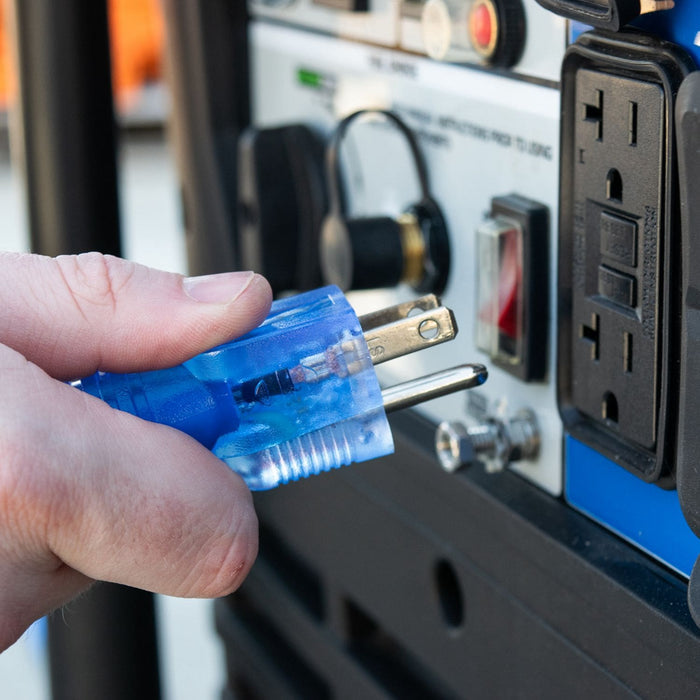 Plugging The DuroMax XPX10100A 100-Foot 10 Gauge Power Cord Into A Generator