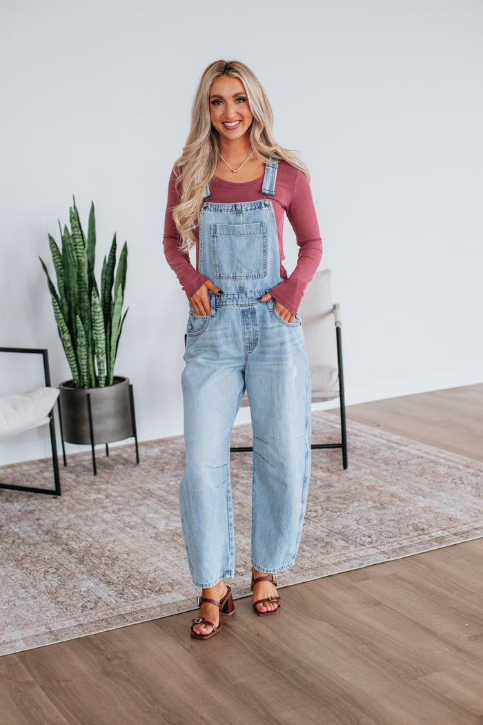 Dylan Hidden Denim Overalls - Light Wash