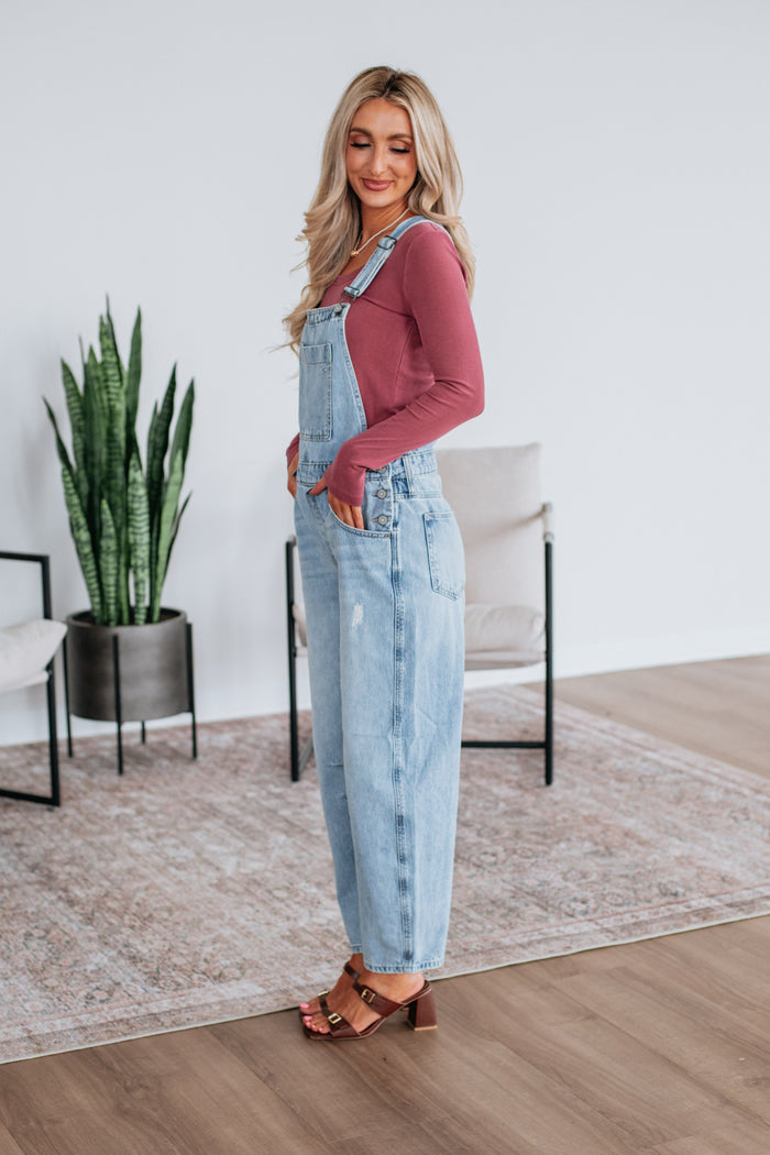 Dylan Hidden Denim Overalls - Light Wash