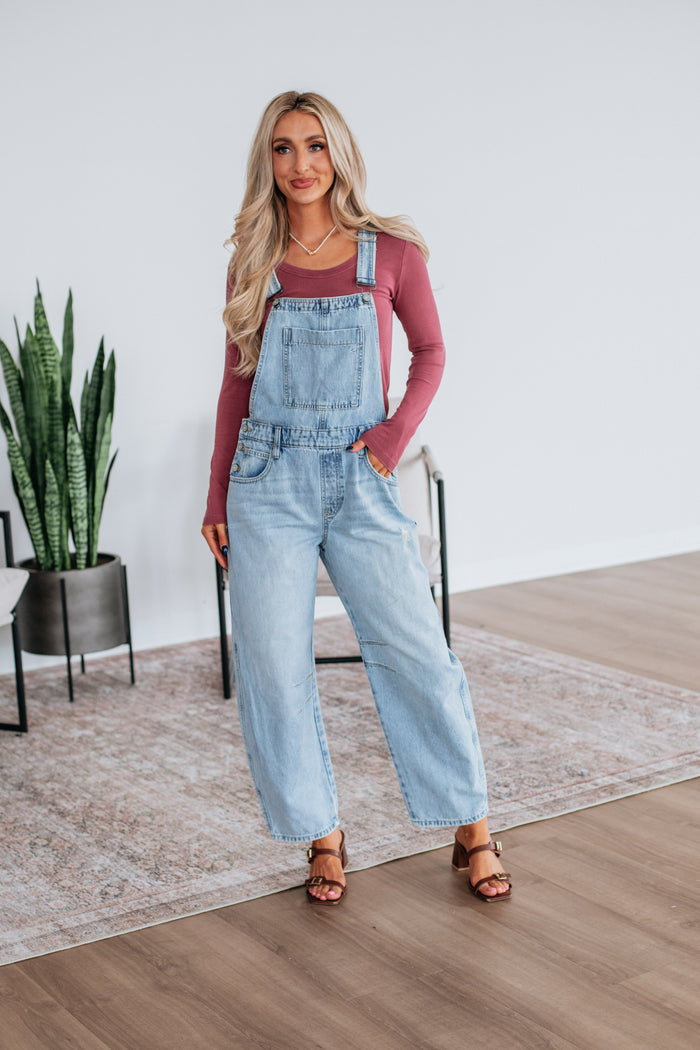 Dylan Hidden Denim Overalls - Light Wash