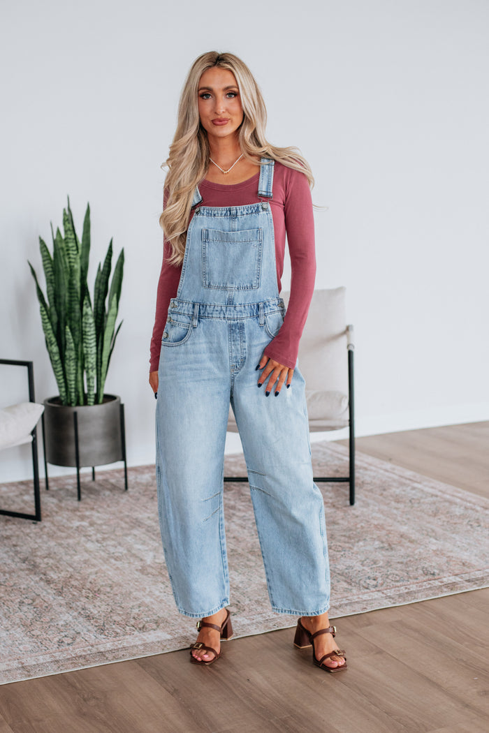 Dylan Hidden Denim Overalls - Light Wash