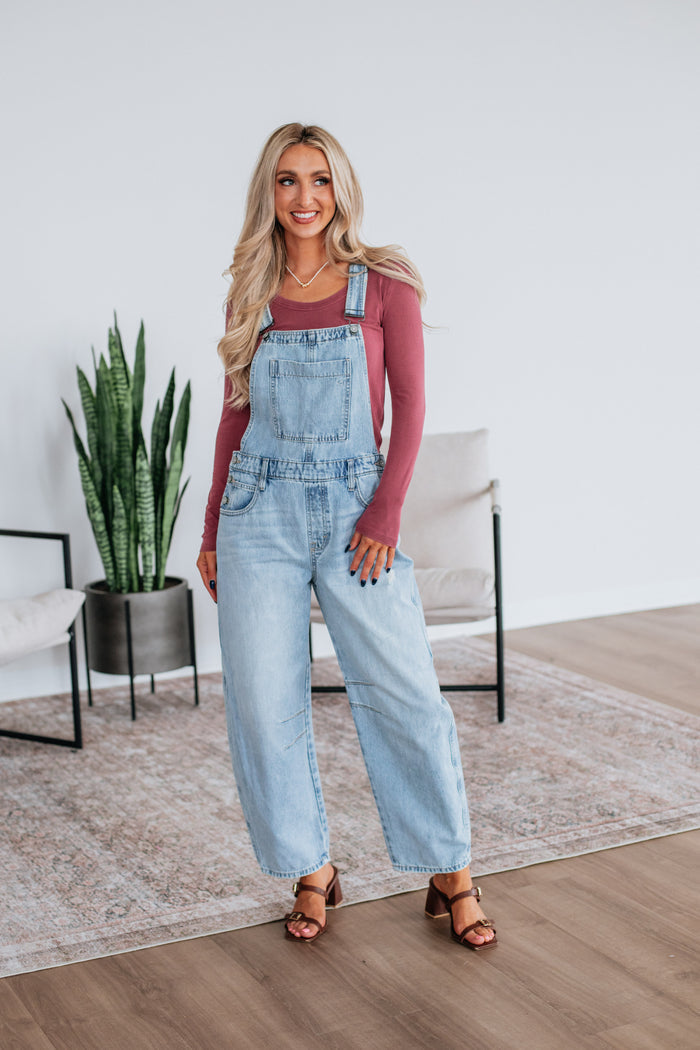 Dylan Hidden Denim Overalls - Light Wash