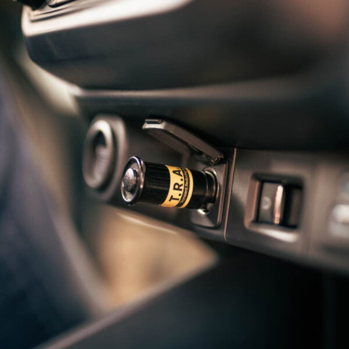 Faraday Defense T.R.A.P. EMP Vehicle Protection Plugged Into A Cigarette Lighter In A Car