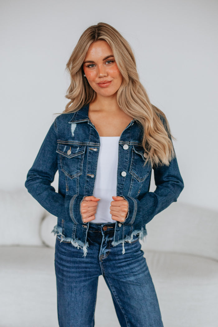 Gemma Risen Denim Jacket - Deep Blue