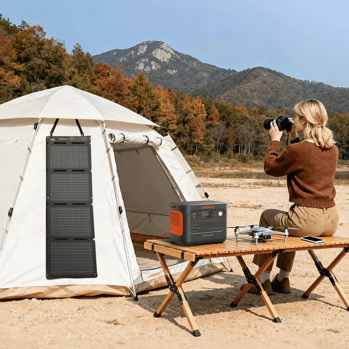 Jackery SolarSaga 40 Watt Air Portable Solar Panel in the tent