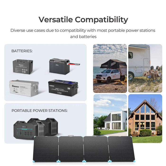 Versatile compatibility with portable power stations and batteries with Renogy Solar Suitcase 220W portable solar panel