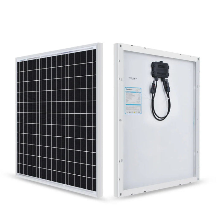 Renogy Monocrystalline 50W 12V Solar Panel with wiring on a white background