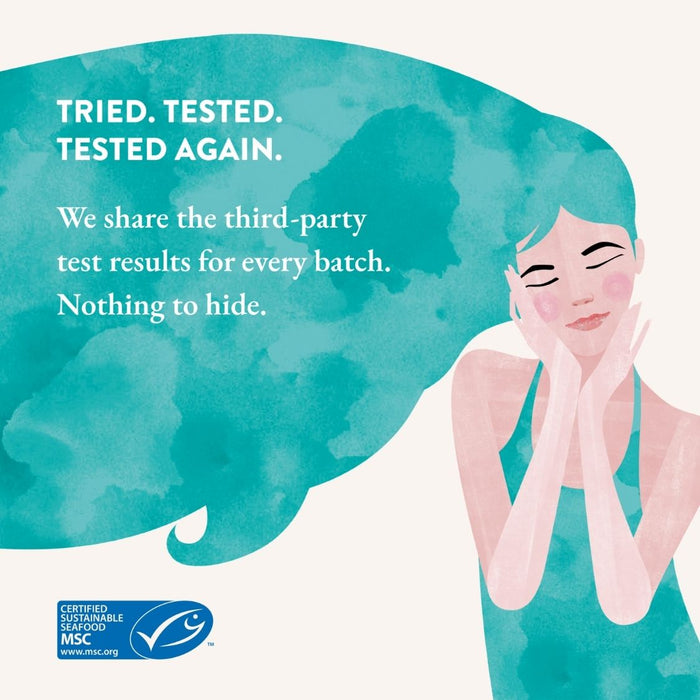 Advertisement with an illustration of a woman washing her face, teal background, and MSC certification logo.