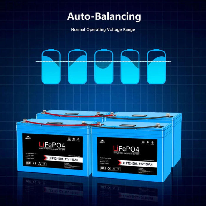 SunGold Power 12V 100AH LiFePO4 Deep Cycle Lithium Battery Auto Balancing