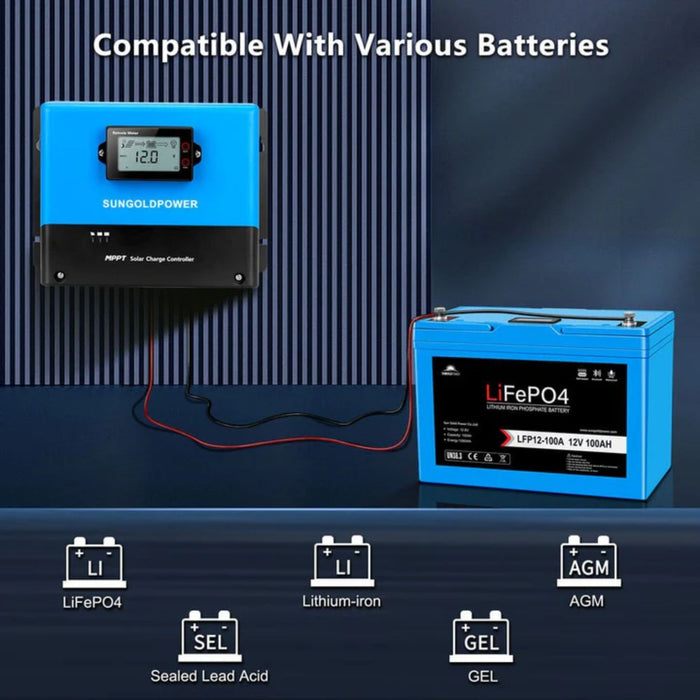 SunGold Power 60 Amp MPPT Solar Charge Controller compatible with various batteries