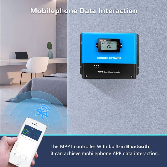 SunGold Power 60 Amp MPPT Solar Charge Controller Mobile Data Interaction
