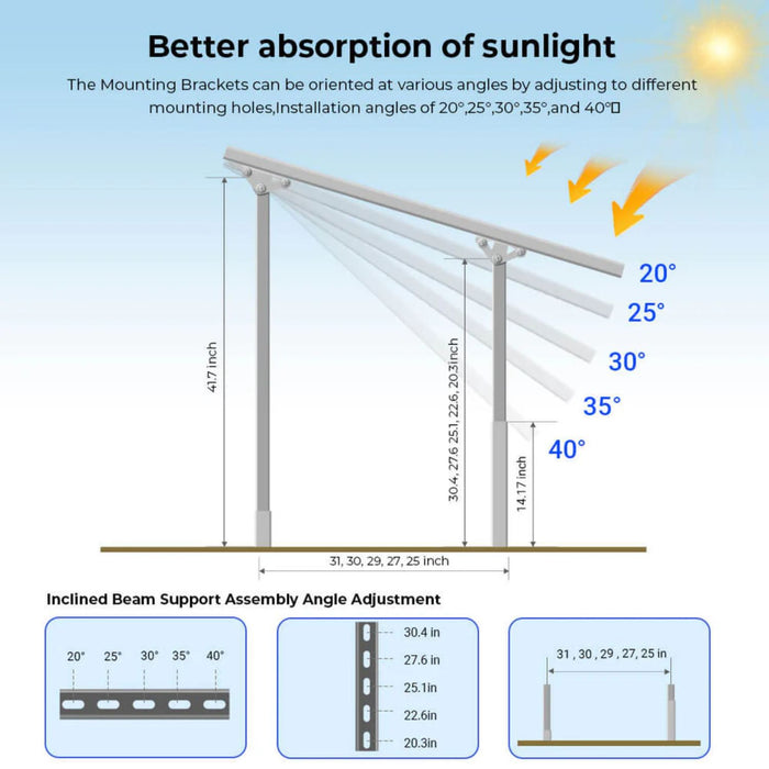 SunGold Power Modular & Expandable Ground Mount Brackets - Better Absorption of Sunlight